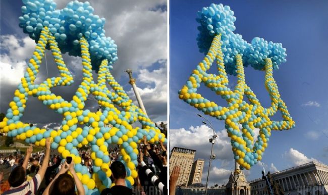 Запущенный в Киеве тризуб из воздушных шаров не захотел лететь на Москву
